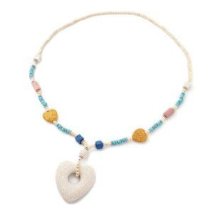 NEW Multi-Color Lava Rock and Howlite Necklace, Heart Lava Rock Charm